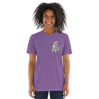 Lady Dino Tri - Blend T Shirt With Pastel Triceratops Illustration Soft Vintage Graphic Tee - aGuyWithMSthatDraws