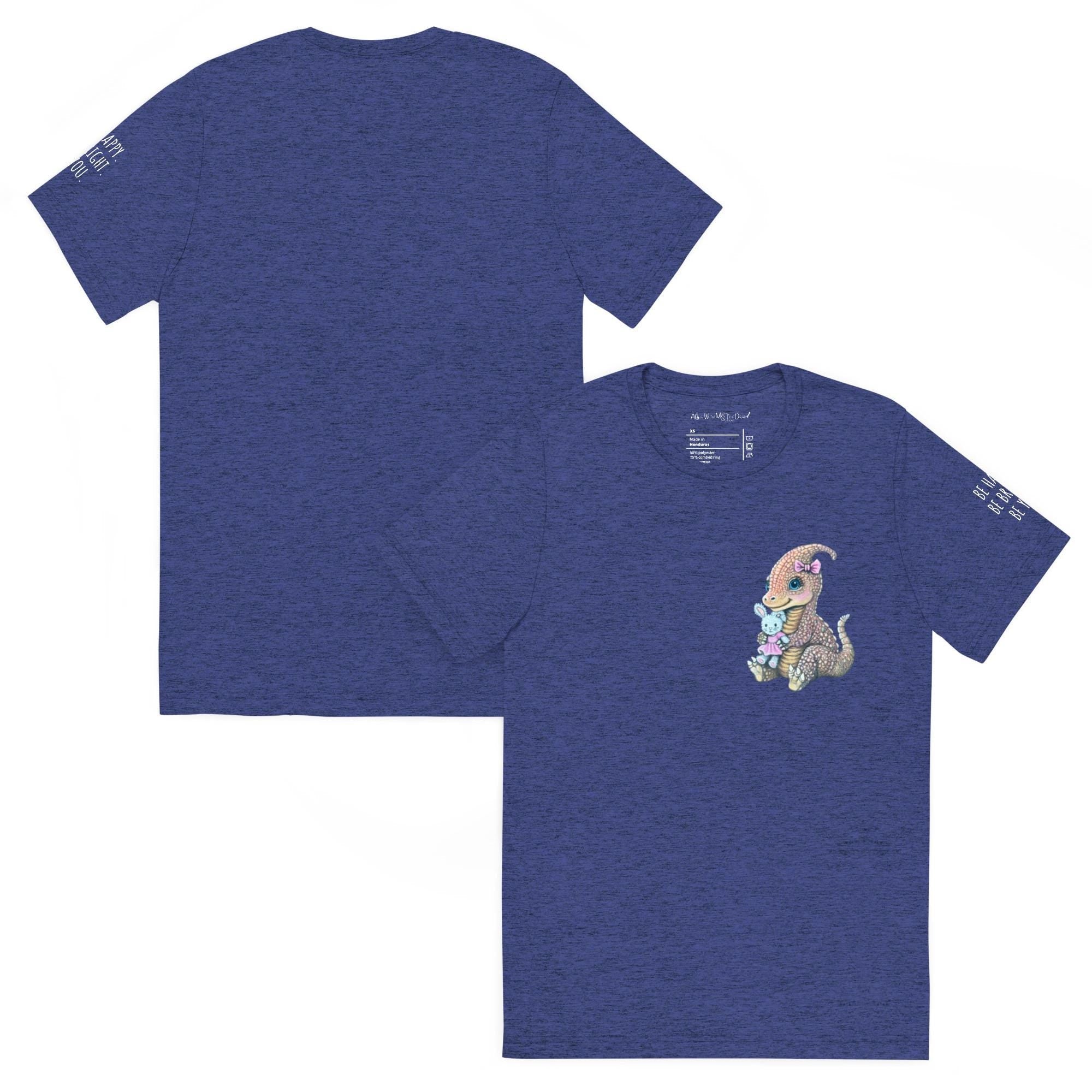 Lady Dino Tri - Blend T Shirt With Pastel Triceratops Illustration Soft Vintage Graphic Tee - aGuyWithMSthatDraws