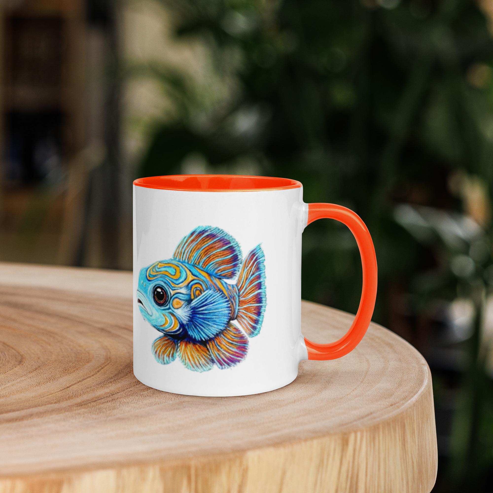 Mandarin Fish Mug With Vibrant Ocean Art Ceramic Coffee Cup 11 Oz Colorful Rim Handle And Interior - aGuyWithMSthatDraws