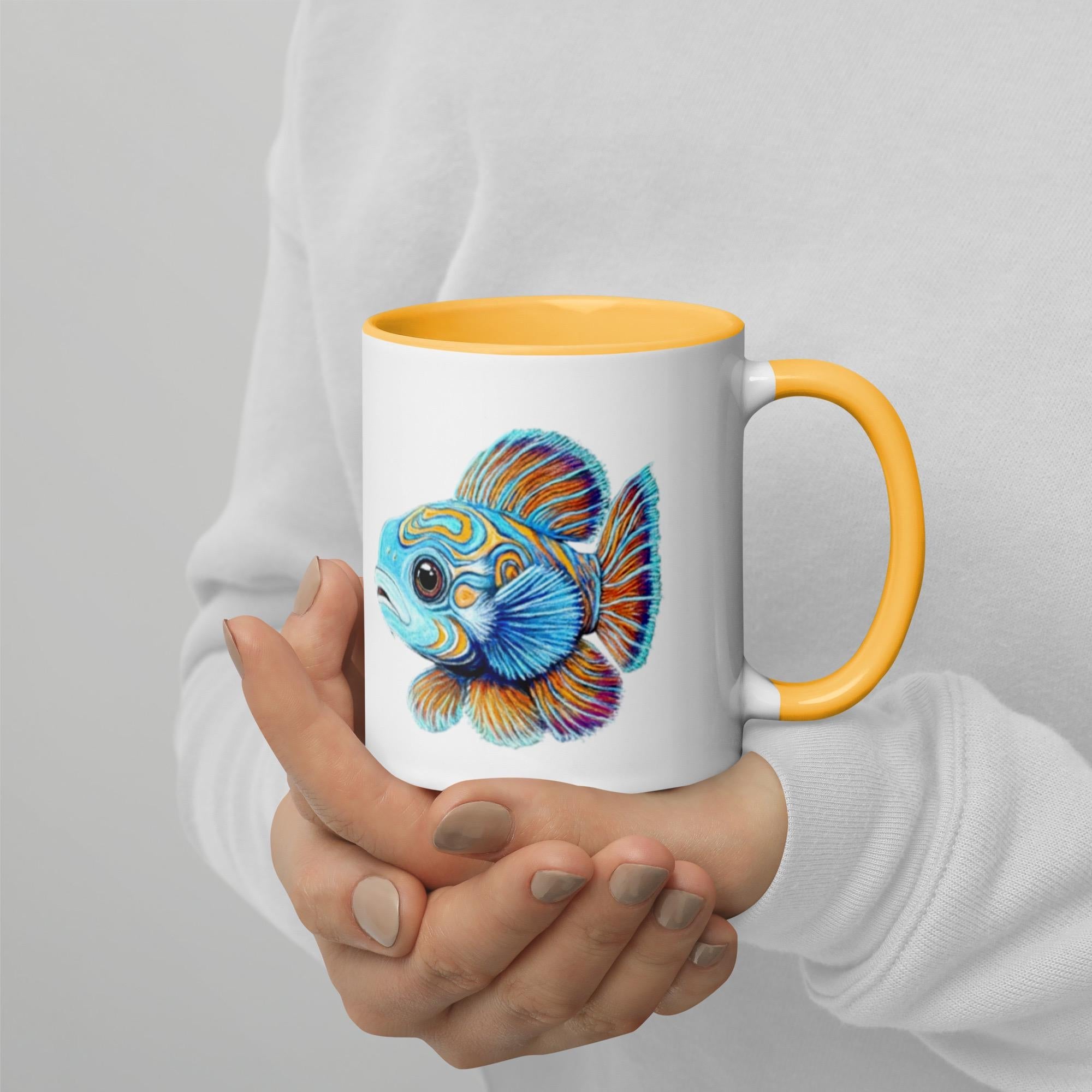 Mandarin Fish Mug With Vibrant Ocean Art Ceramic Coffee Cup 11 Oz Colorful Rim Handle And Interior - aGuyWithMSthatDraws