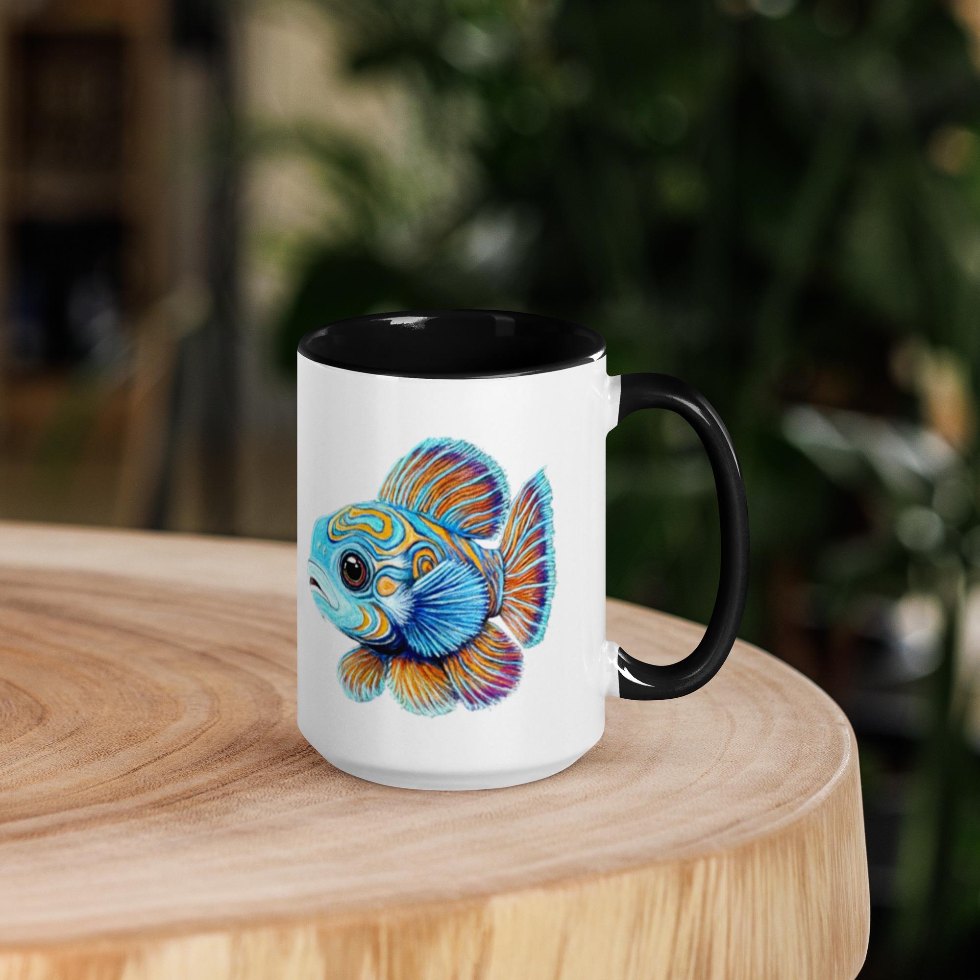 Mandarin Fish Mug With Vibrant Ocean Art Ceramic Coffee Cup 11 Oz Colorful Rim Handle And Interior - aGuyWithMSthatDraws
