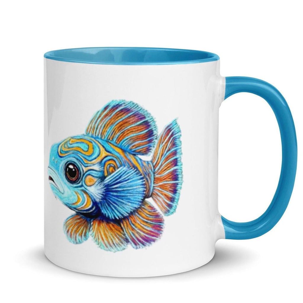 Mandarin Fish Mug With Vibrant Ocean Art Ceramic Coffee Cup 11 Oz Colorful Rim Handle And Interior - aGuyWithMSthatDraws