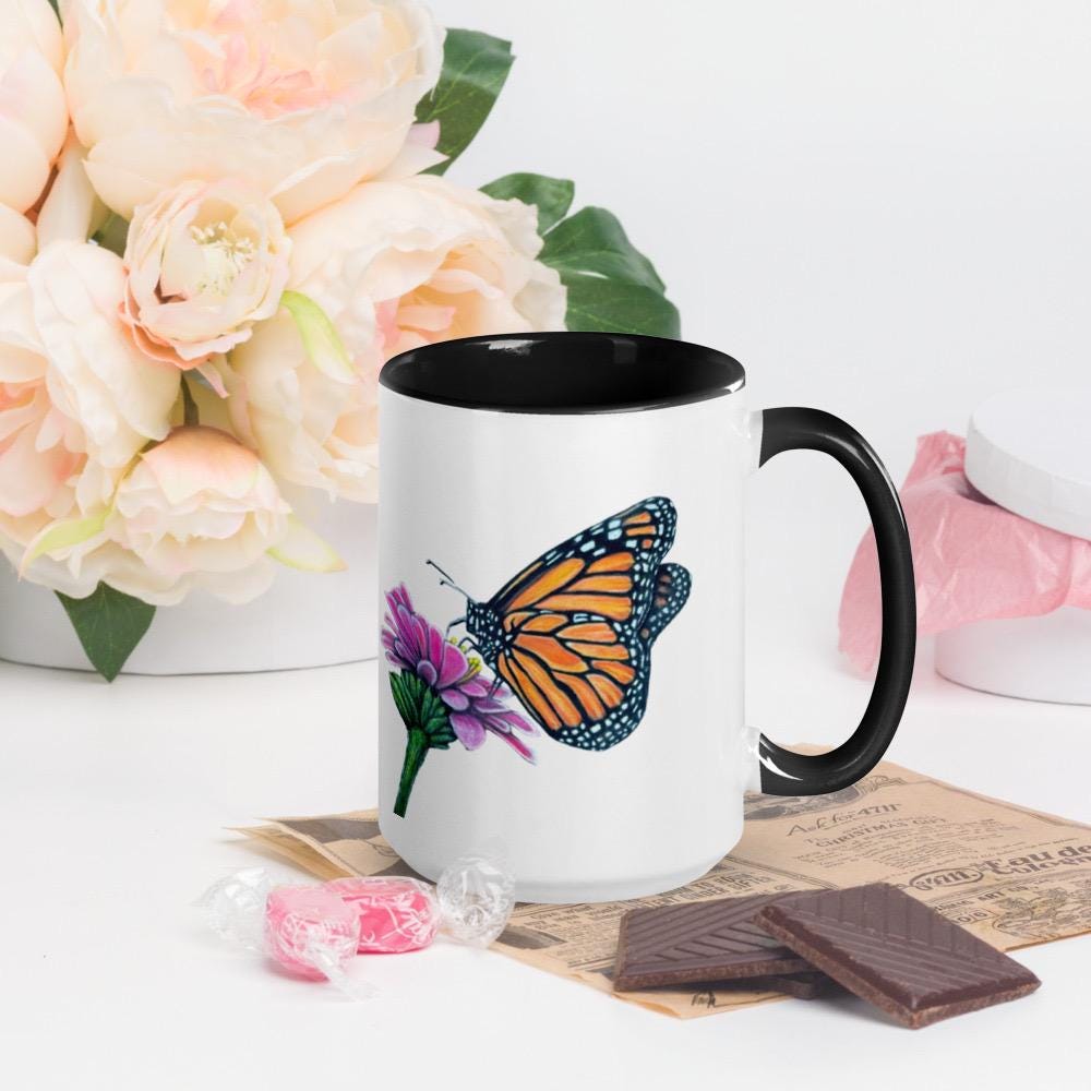 Monarch Butterfly • Hand Drawn Ceramic Mug • 11oz & 15oz - aGuyWithMSthatDraws