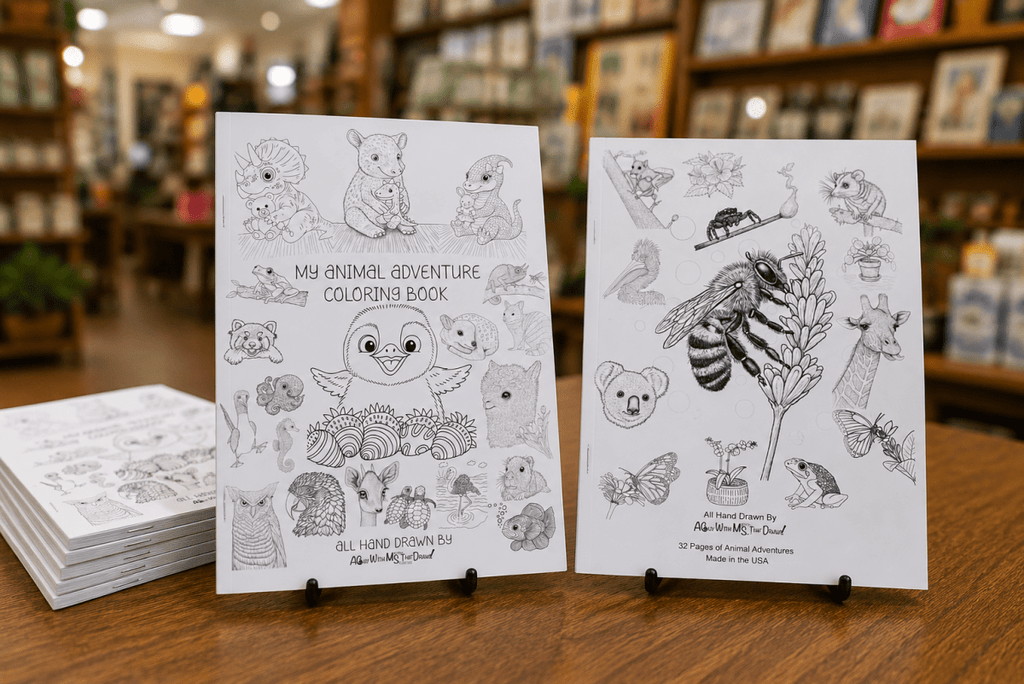 My Animal Adventure coloring book cover with hand drawn animal line art for children