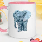 Pastel Elephant Art Mug Hand Drawn Ceramic Coffee Cup With Colorful Handle And Interior Options - aGuyWithMSthatDraws