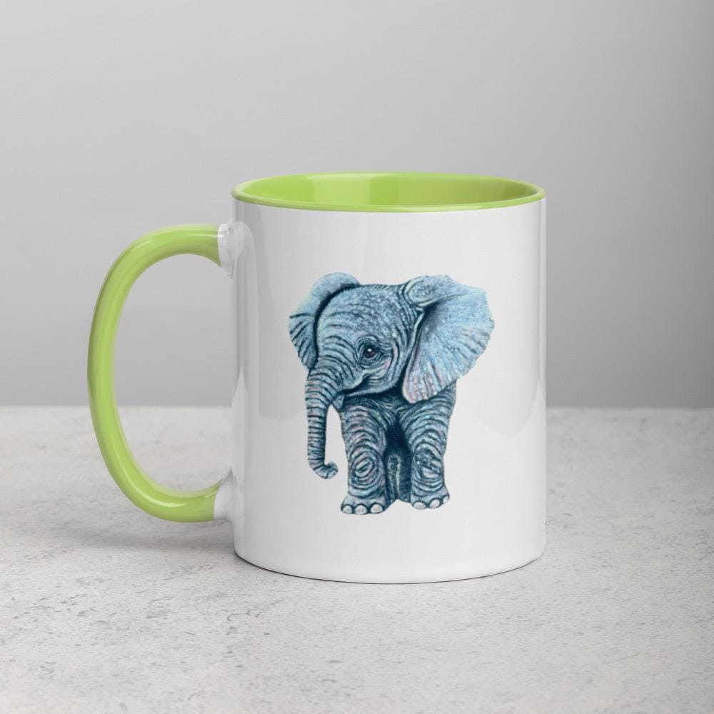 Pastel Elephant Art Mug Hand Drawn Ceramic Coffee Cup With Colorful Handle And Interior Options - aGuyWithMSthatDraws