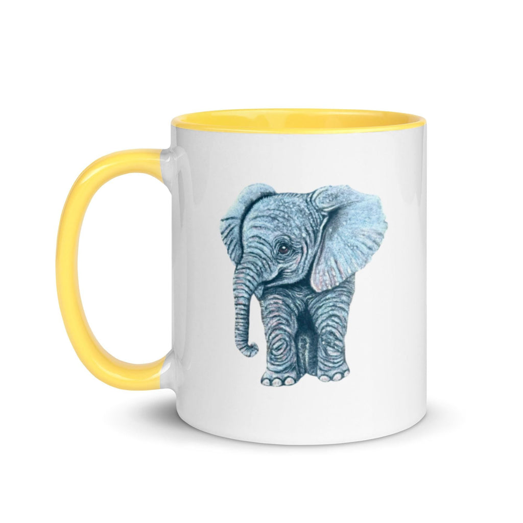 Pastel Elephant Art Mug Hand Drawn Ceramic Coffee Cup With Colorful Handle And Interior Options - aGuyWithMSthatDraws
