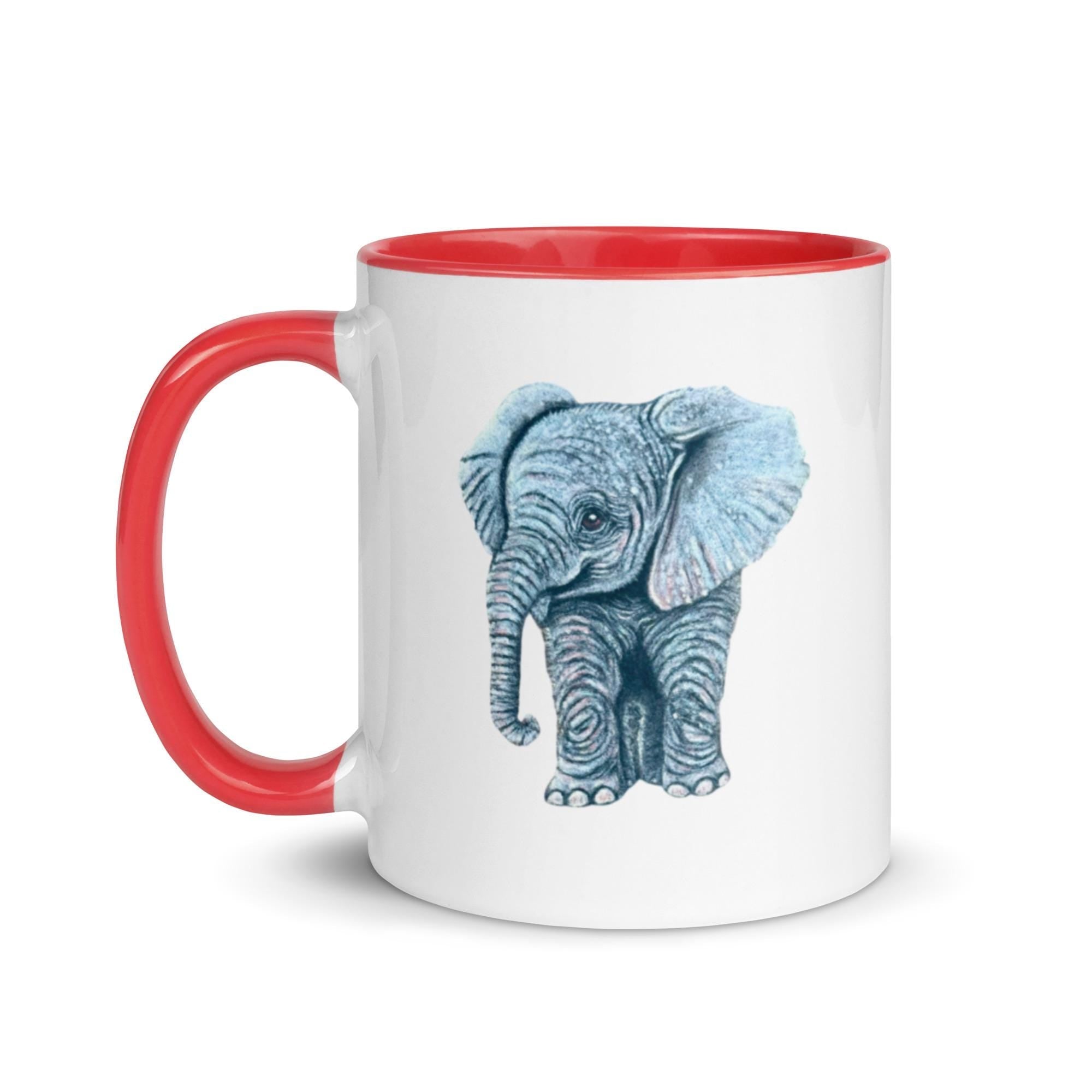 Pastel Elephant Art Mug Hand Drawn Ceramic Coffee Cup With Colorful Handle And Interior Options - aGuyWithMSthatDraws