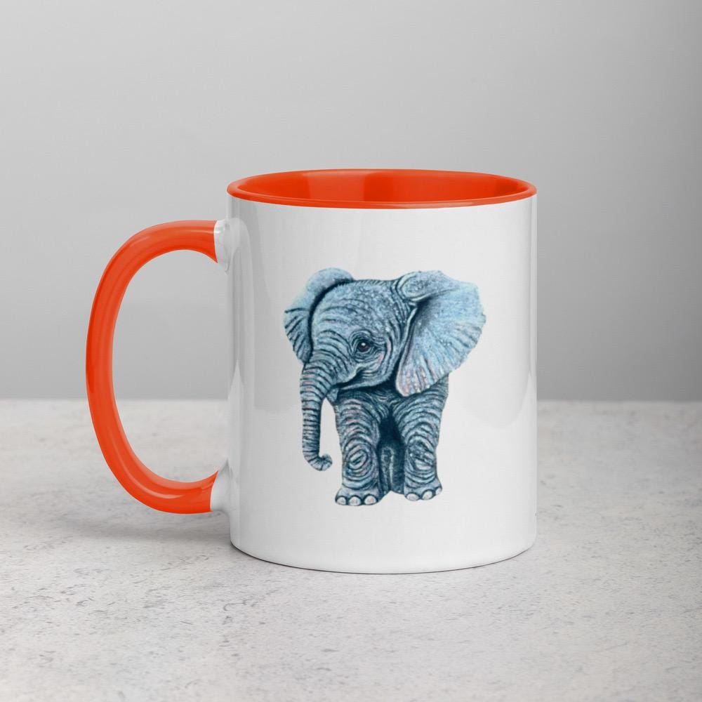 Pastel Elephant Art Mug Hand Drawn Ceramic Coffee Cup With Colorful Handle And Interior Options - aGuyWithMSthatDraws