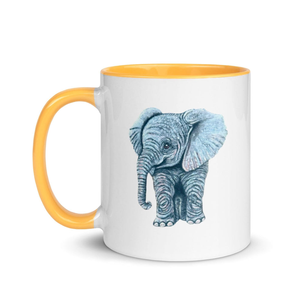 Pastel Elephant Art Mug Hand Drawn Ceramic Coffee Cup With Colorful Handle And Interior Options - aGuyWithMSthatDraws
