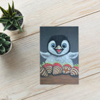 Pastel Pencil Baby Penguin With Strawberries Fine Art Blank Greeting Card Hand Drawn Illustration - aGuyWithMSthatDraws
