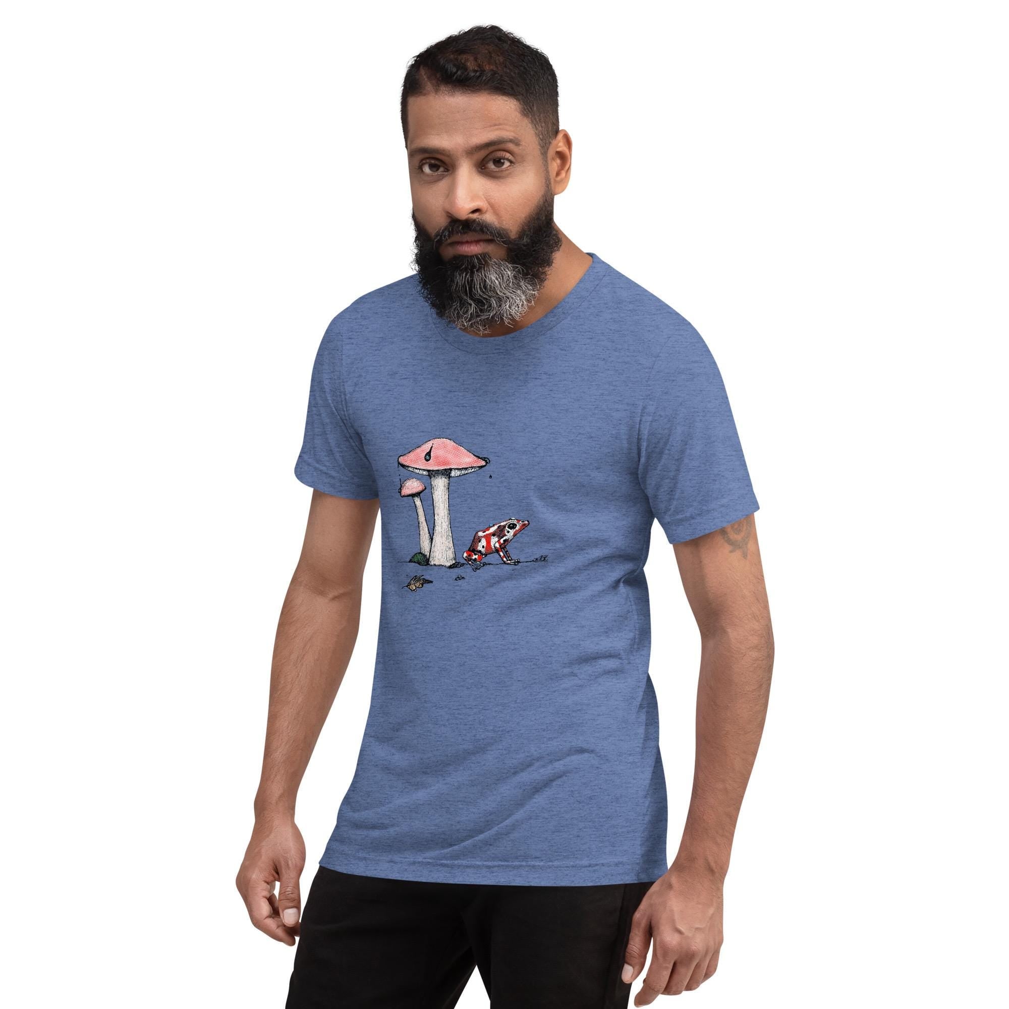 Poison Dart Frog And Mushroom T Shirt Bella Canvas Tri Blend Nature Art By aGuyWithMSthatDraws Unisex Hand Drawn - aGuyWithMSthatDraws