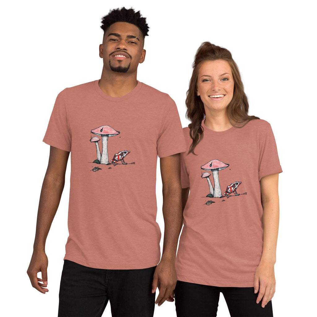 Poison Dart Frog And Mushroom T Shirt Bella Canvas Tri Blend Nature Art By aGuyWithMSthatDraws Unisex Hand Drawn - aGuyWithMSthatDraws