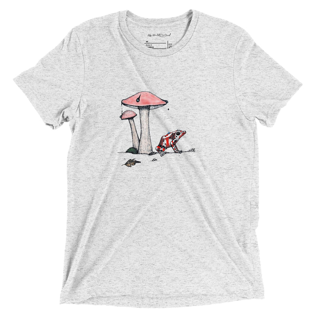 Poison Dart Frog And Mushroom T Shirt Bella Canvas Tri Blend Nature Art By aGuyWithMSthatDraws Unisex Hand Drawn - aGuyWithMSthatDraws