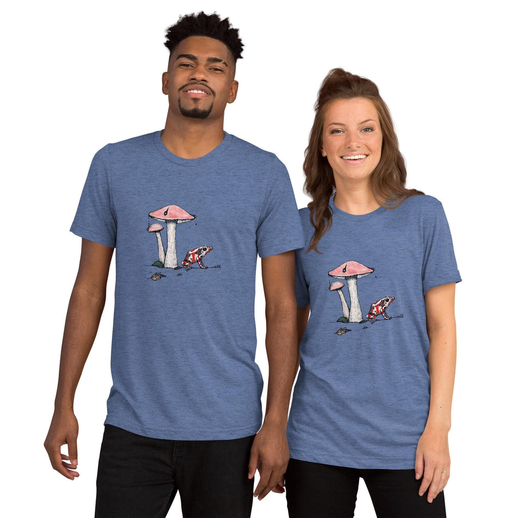 Poison Dart Frog And Mushroom T Shirt Bella Canvas Tri Blend Nature Art By aGuyWithMSthatDraws Unisex Hand Drawn - aGuyWithMSthatDraws
