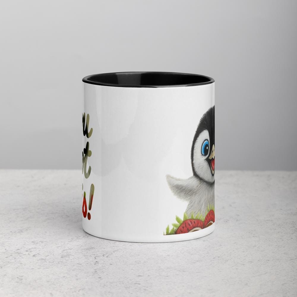 Strawberry Penguin • Hand Drawn Ceramic Mug • 11oz & 15oz - aGuyWithMSthatDraws
