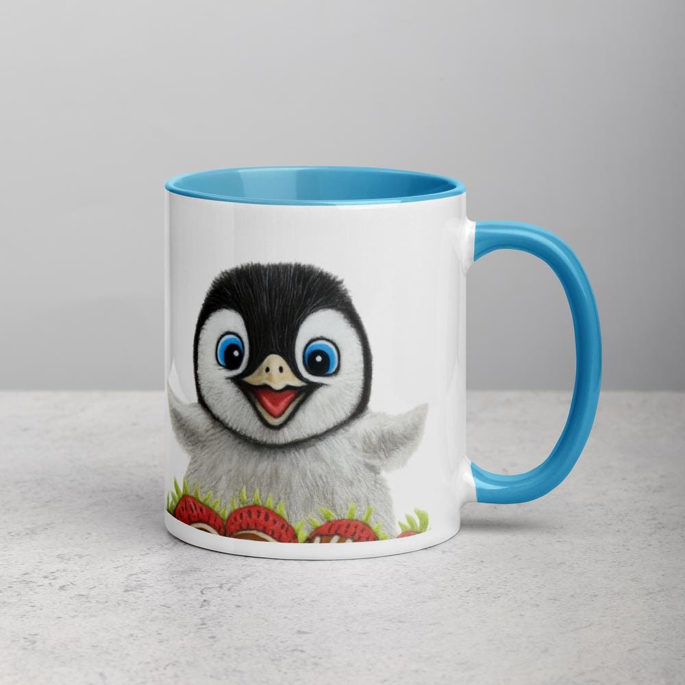 Strawberry Penguin • Hand Drawn Ceramic Mug • 11oz & 15oz - aGuyWithMSthatDraws