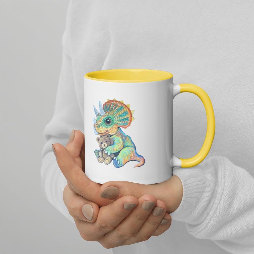 Triceratops Mug Pastel Chalk Dinosaur Art Ceramic Coffee Cup Hand Drawn Artwork For Dinosaur Lovers - aGuyWithMSthatDraws