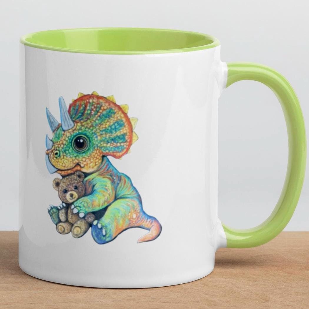 Triceratops Mug Pastel Chalk Dinosaur Art Ceramic Coffee Cup Hand Drawn Artwork For Dinosaur Lovers - aGuyWithMSthatDraws
