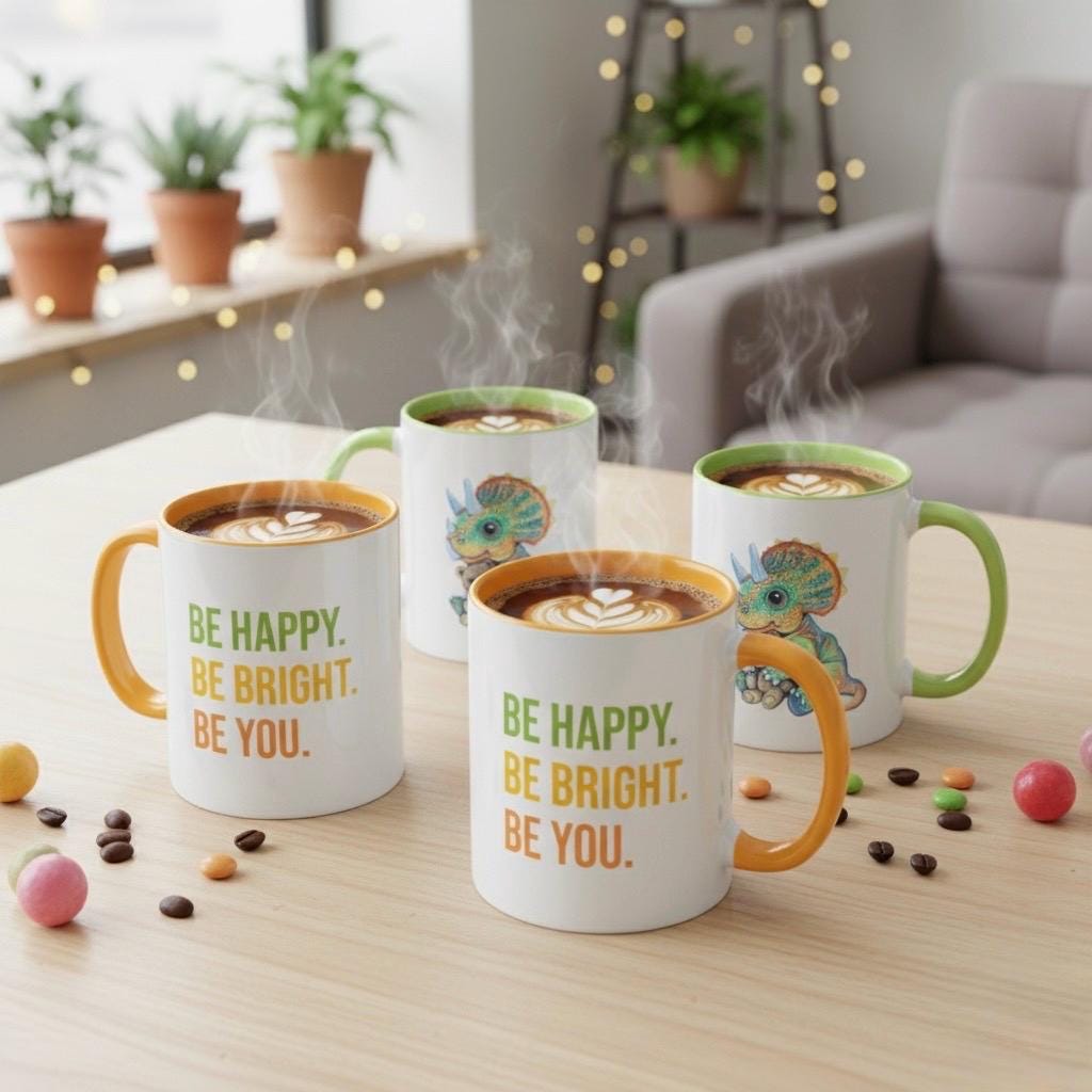 Triceratops Mug Pastel Chalk Dinosaur Art Ceramic Coffee Cup Hand Drawn Artwork For Dinosaur Lovers - aGuyWithMSthatDraws