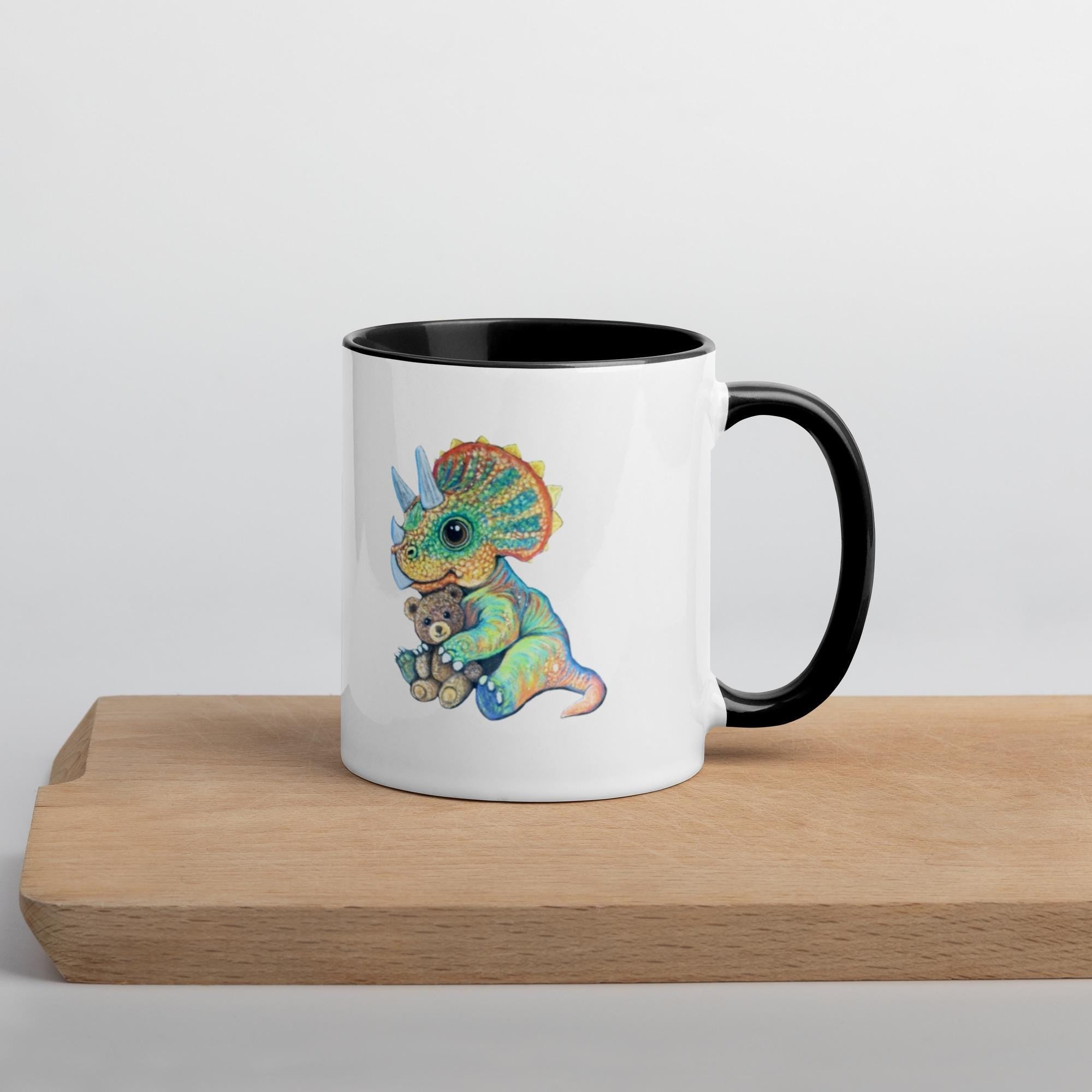 Triceratops Mug Pastel Chalk Dinosaur Art Ceramic Coffee Cup Hand Drawn Artwork For Dinosaur Lovers - aGuyWithMSthatDraws