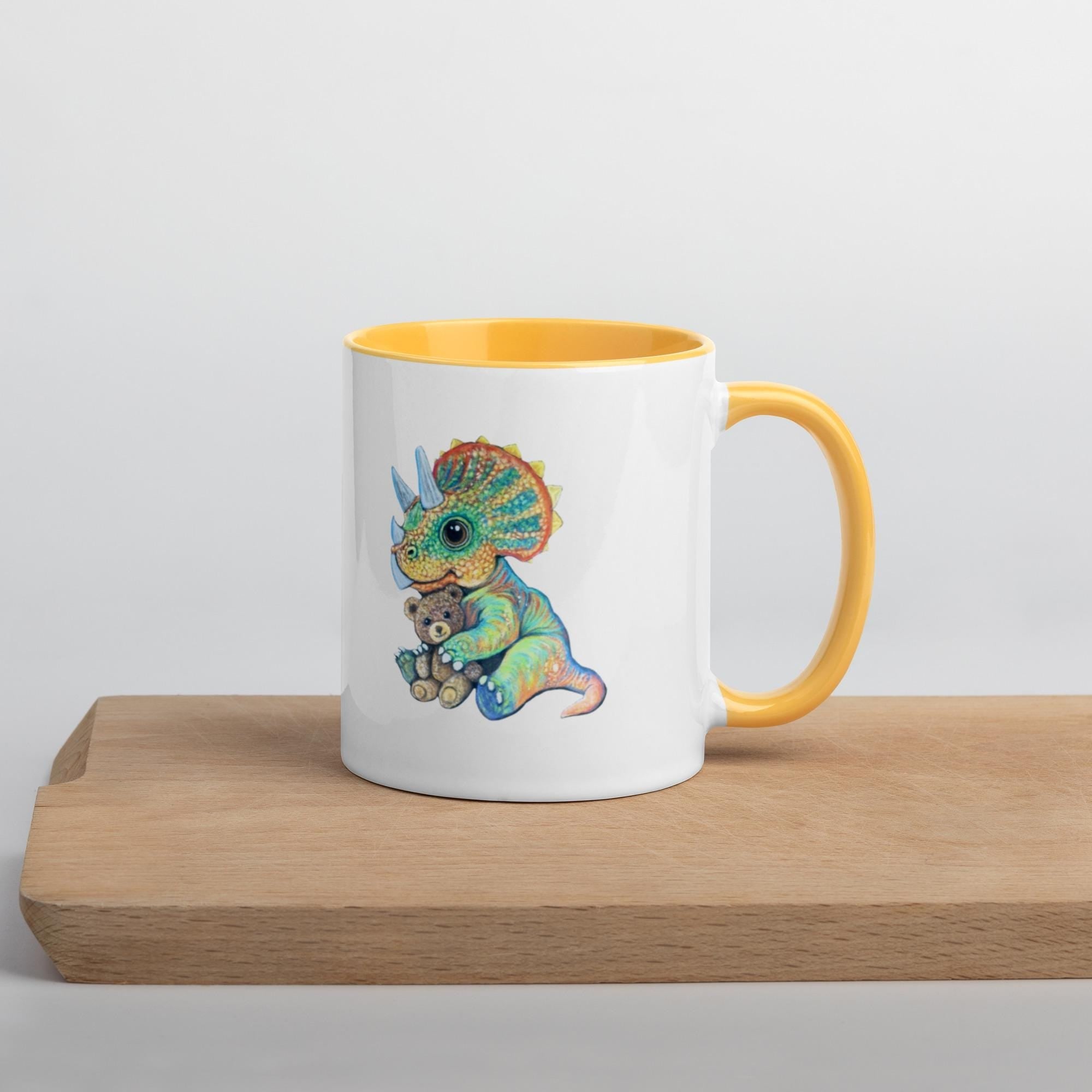 Triceratops Mug Pastel Chalk Dinosaur Art Ceramic Coffee Cup Hand Drawn Artwork For Dinosaur Lovers - aGuyWithMSthatDraws
